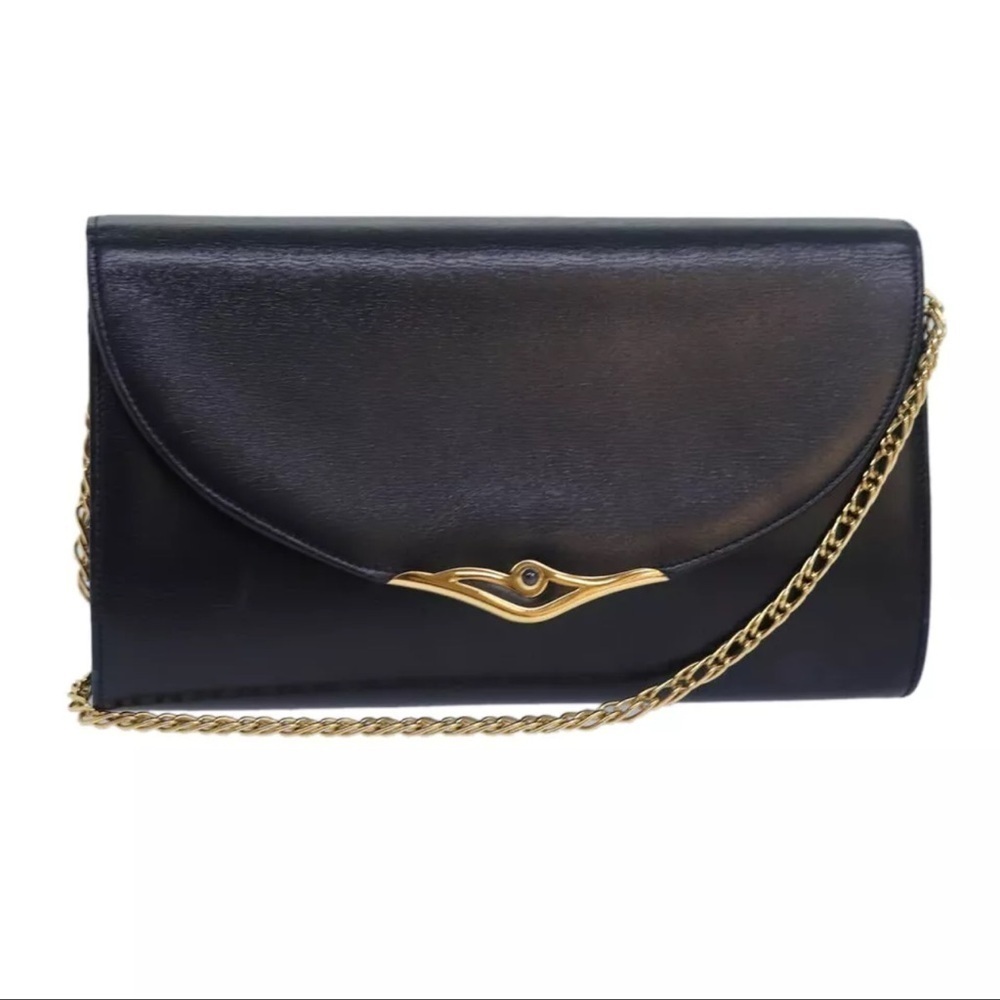 🔥RARE🔥CARTIER Chain Shoulder Bag Leather Navy Auth yk13144